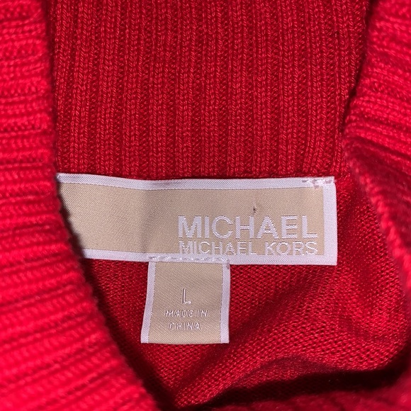 Michael Kors Red Holiday gold studded mock-neck cold shoulder Sweater L luxury - Picture 7 of 11